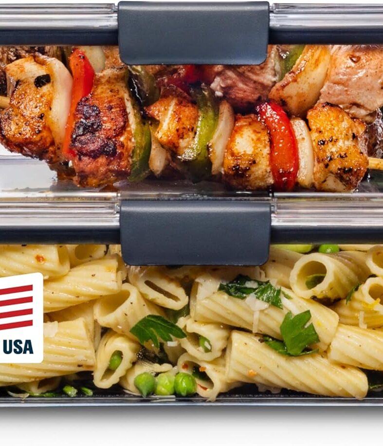 Rubbermaid Brilliance BPA-Free Food Storage Containers with Lids, Airtight Clear Set of 2 (9.6 Cup), Ideal for Lunch, Meal Prep, and Leftovers