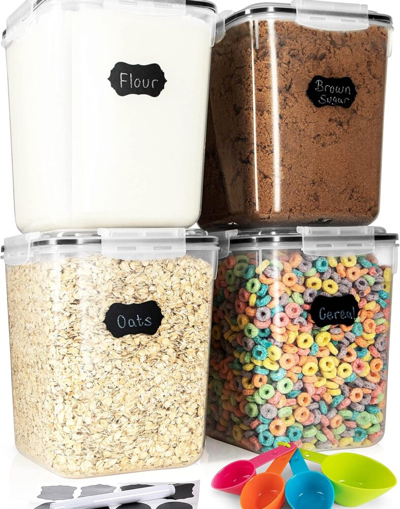 Storeganize Flour Sugar Storage Containers (5.3L/4pk) Great Rice Canisters Sets For The Kitchen pantry, Large Food Storage Containers With Lids Airtight